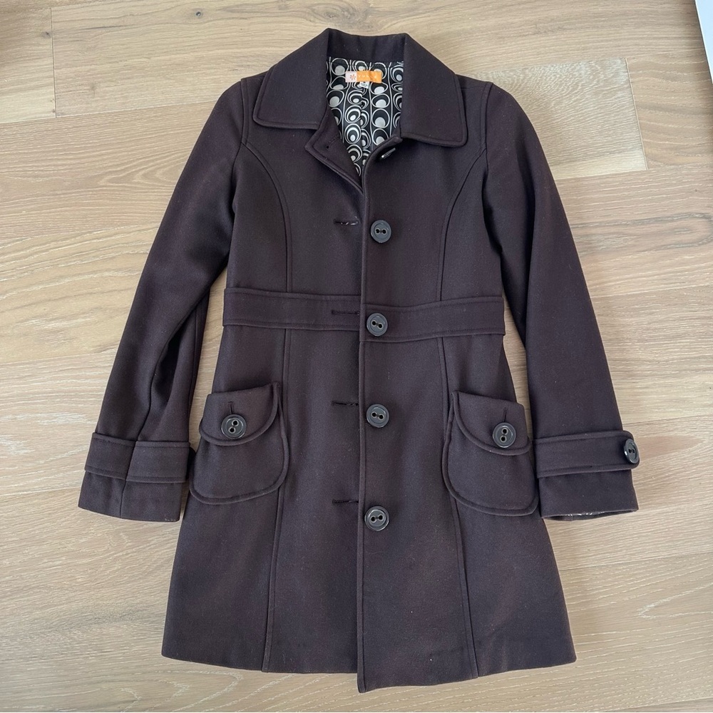 Tulle Anthropologie Vintage Peacoat Brown Coat Retro Patterned Winter Outerwear - Picture 2 of 16